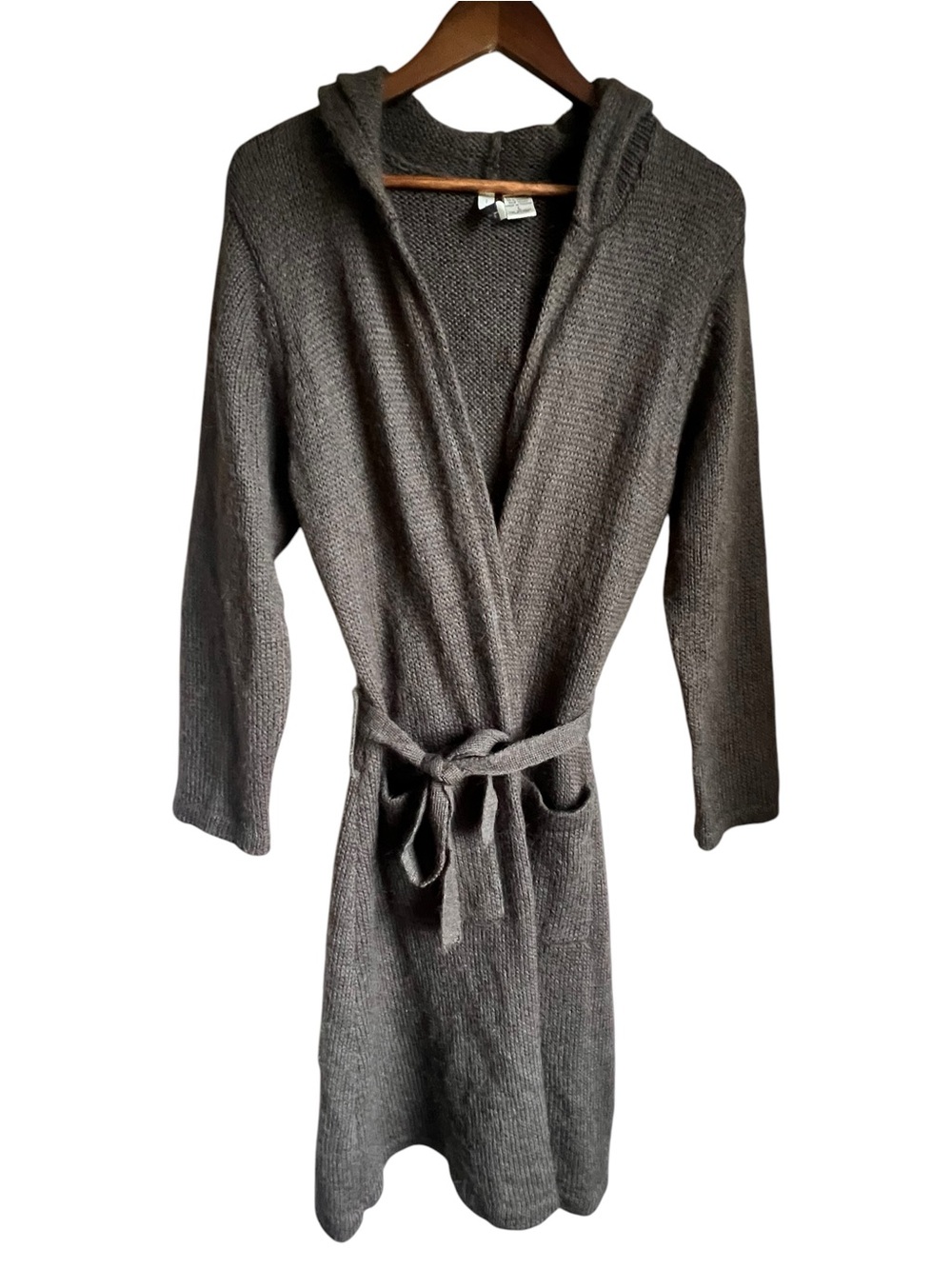 Twiggy VTG Mohair Blend Hooded Cardigan Womens Sz L Sweater Brown‎ Indie Grunge